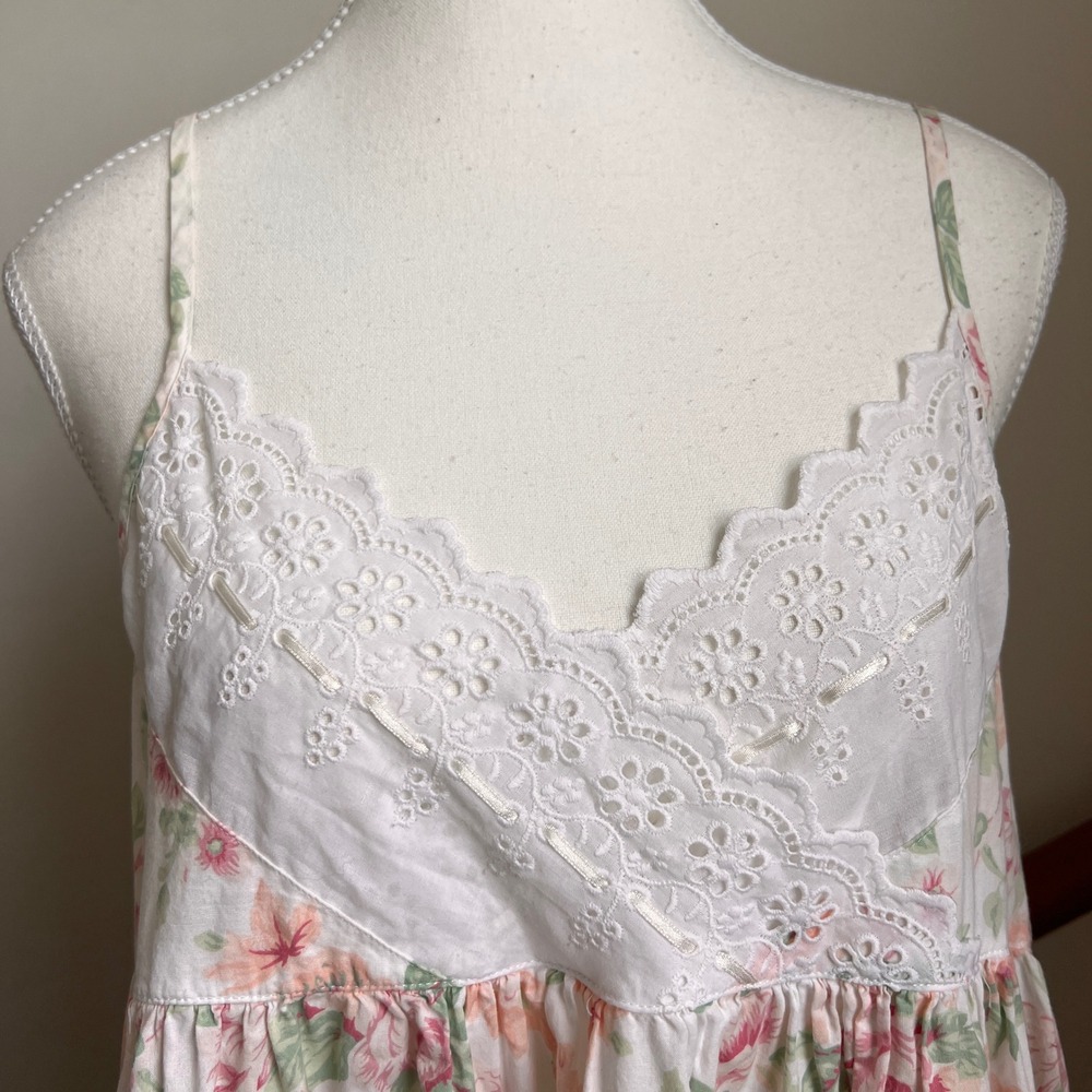 Vintage Floral Cotton Babydoll Dress Ruffle Oversized Nightgown Lace Empire Doll - Picture 4 of 6